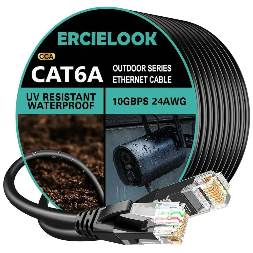 Cat6 Ethernet Cable 100 Ft Outdoor Direct Burial Uv-Resistant LAN Cable 10Gbps